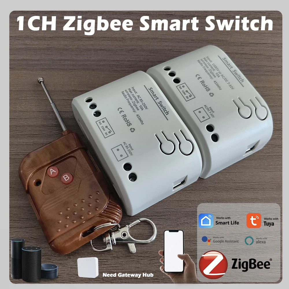 Zigbee – contrôleur intelligent 1 voie, interrupteur de télécommande, Module de relais pour Garage avec disjoncteur Intelligent RF433, minuterie Alexa