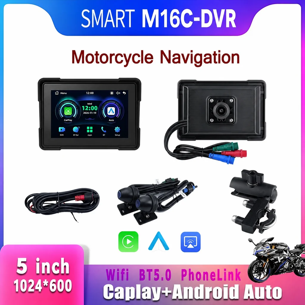 SMART factory carplay android auto smart touch screen dual camera 5inch lcd screen wifi max 64gb sd card for motorcycle bicycle