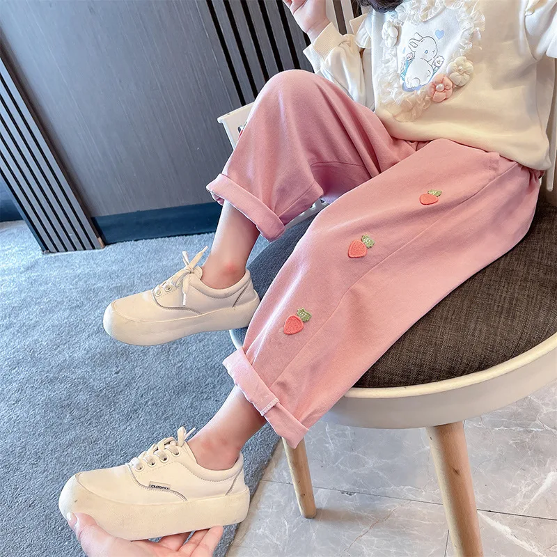 

2024 Korean Spring Children Girl Pant Scotton Cartton Carrot Leisure Toddler Girl Pant Solid Elastic Waist Young Kids Girl Pants