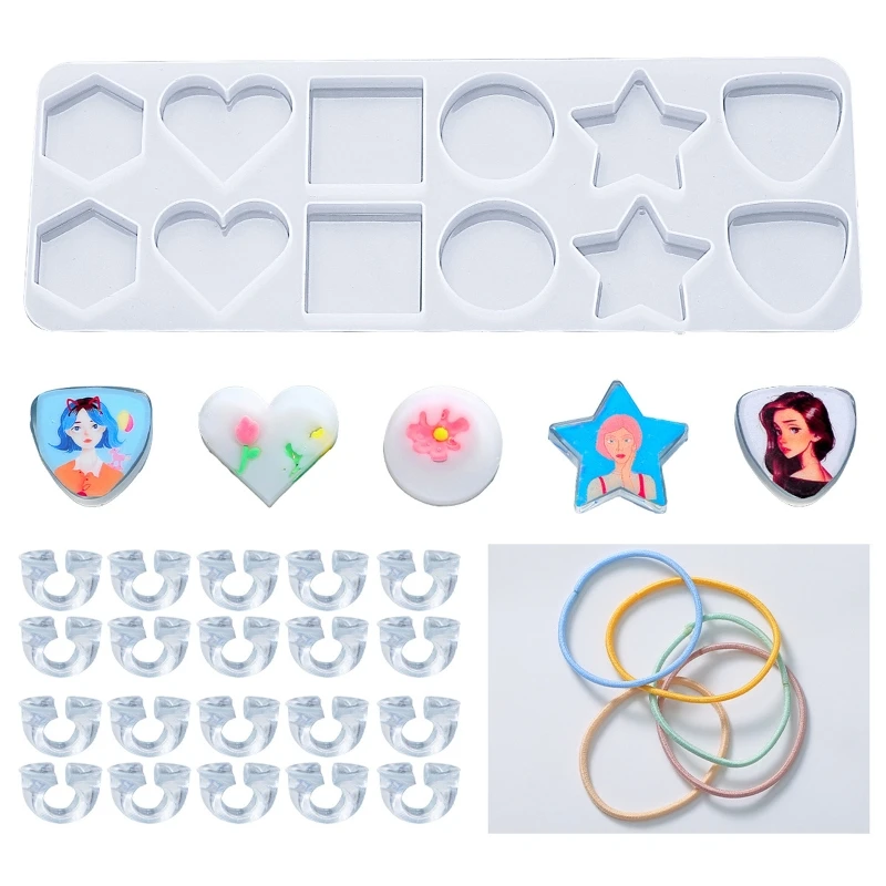 

Star Heart Round Silicone Mold Unique Bright Colour Rubber Band Clear Fixed Ring