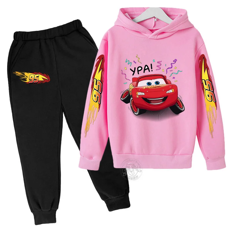 Lightning McQueen Autumn/Winter Creative Printed Children\'s Set 3-12-year-old Boys and Girls Hoodies+Pants Street Sports Set