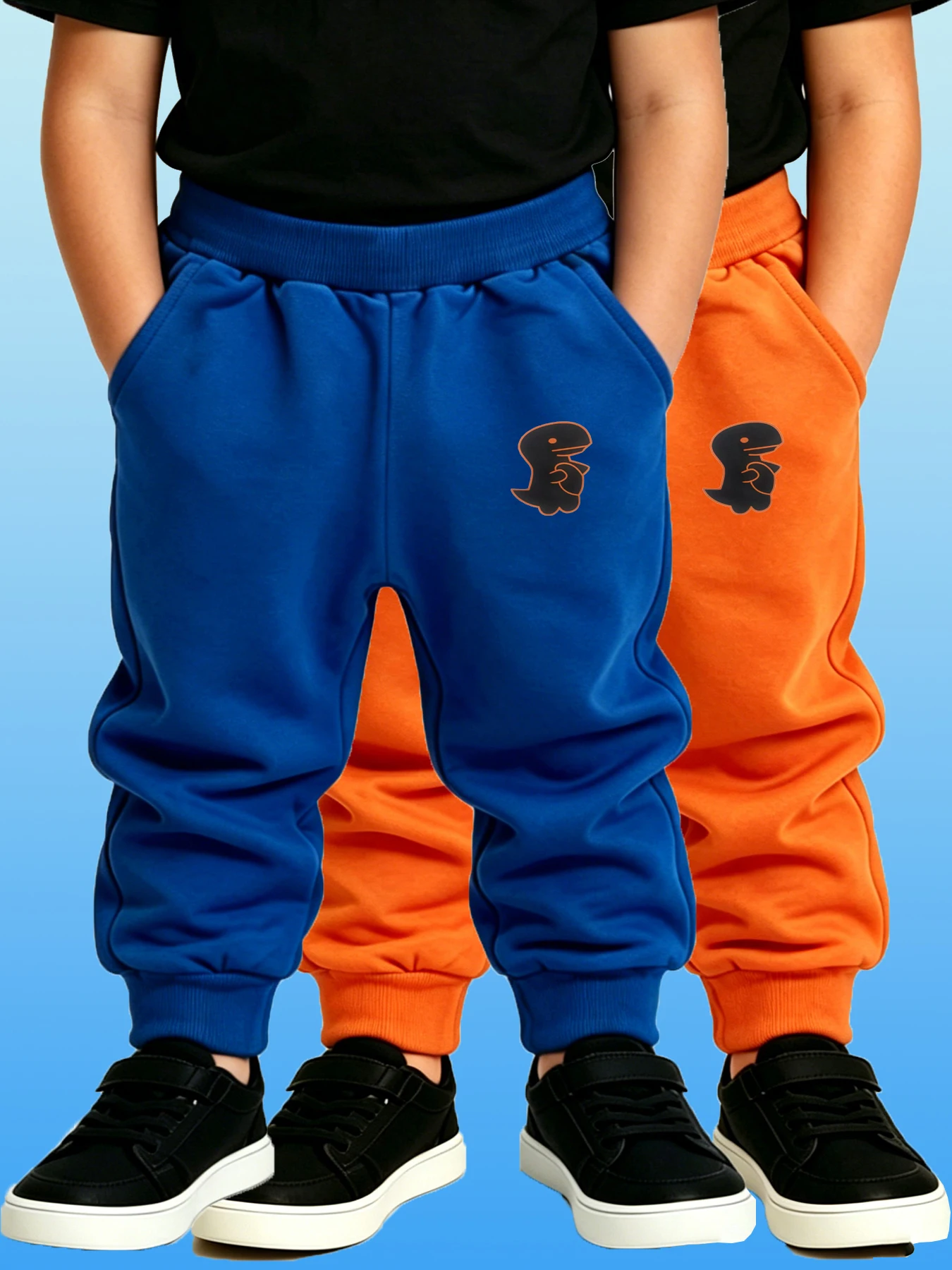 2PCS Blue & Orange New Kids Cute Cartoon Sports Pants Boys Girls Elastic Waist Daily Sweatpants Four Seasons Casual Long Trouser
