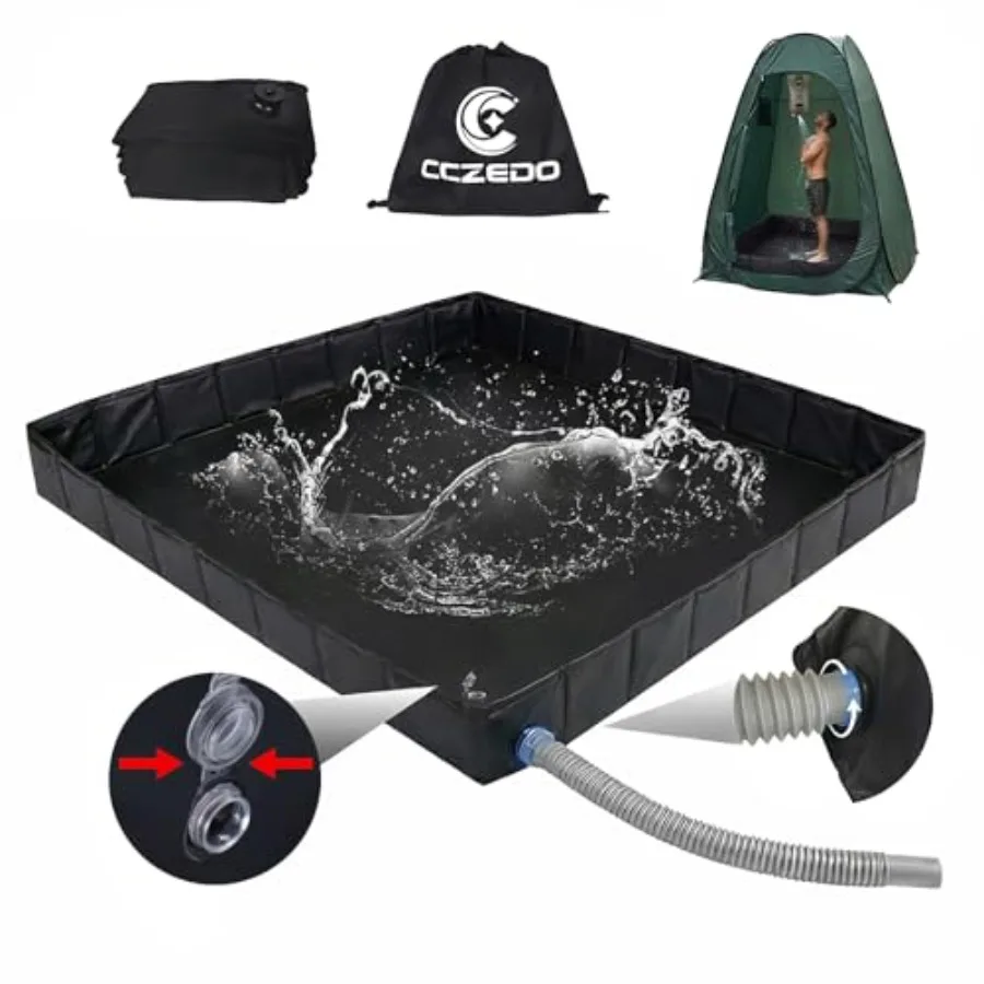 

Upgraded Portable Shower Pan 41" x 41" x 5" Foldable Camping Shower Base with Waterproof Storage Bag Dual Drain Holes for RV Ca