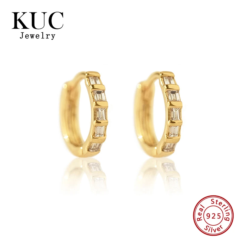 

Luxury Fashion Fine Jewelry Designer Trendy 925 Sterling Silver Baguette Zircon Huggie Hoop Earrings Women