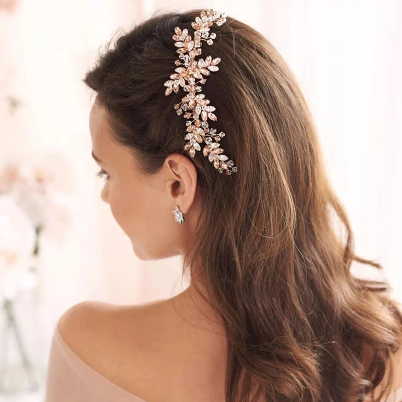 Sparkly Rhinestone Hair Combs for Bride Wedding Pink/Silver Color Crystal Hairpins Side Clips for Women Girls Party Hair Jewelry