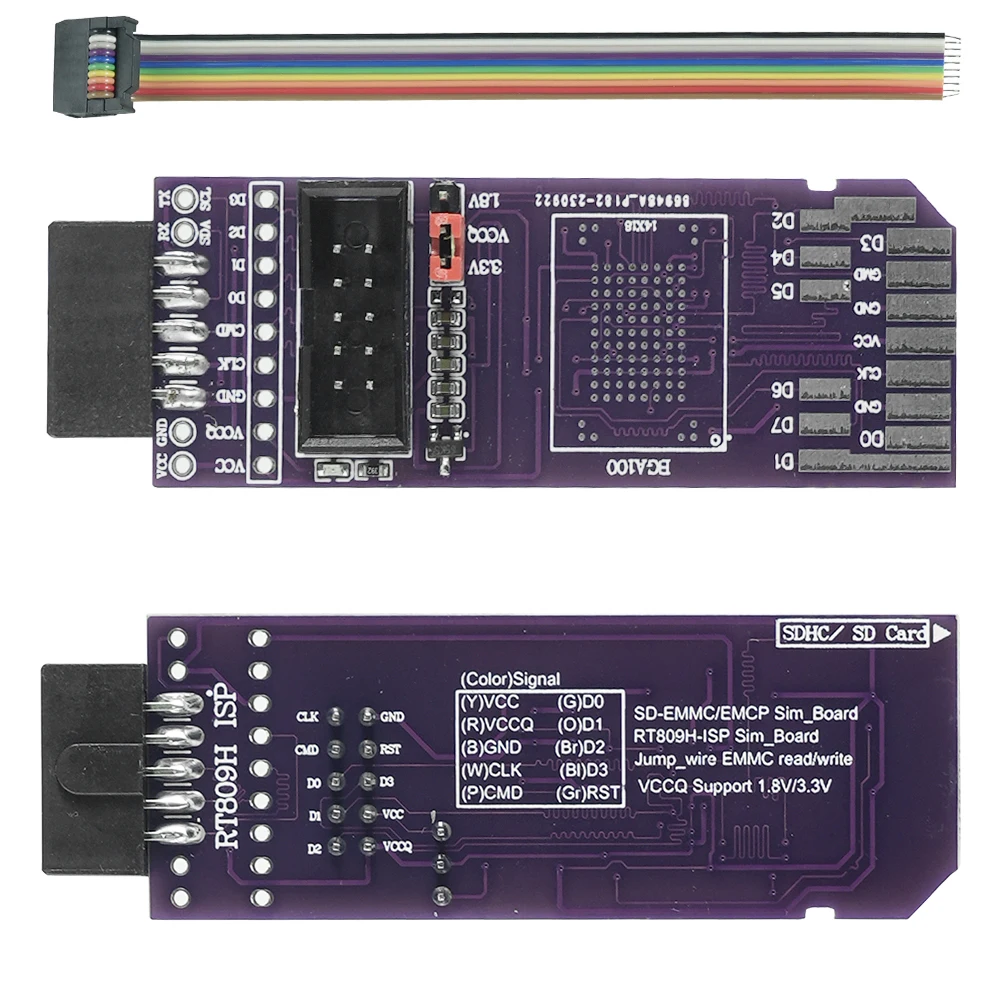 Tablero adaptador Flywire de lectura y escritura Simple, BGA100,BGA254,BGA162/BGA186, BGA153/169, BGA221, SD-EMMC, Original, RT809H-ISP