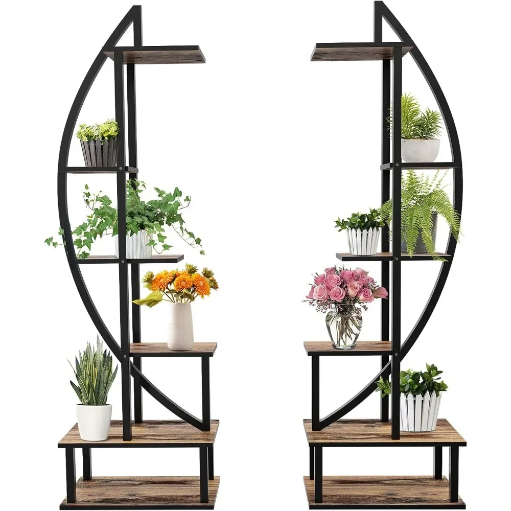 

2 Pcs 6 Tier Tall Metal Indoor Plant Stand Half-Moon-Shaped Plant Shelf Holder Multi-Purpose Plant Stands plants decor arc-oak