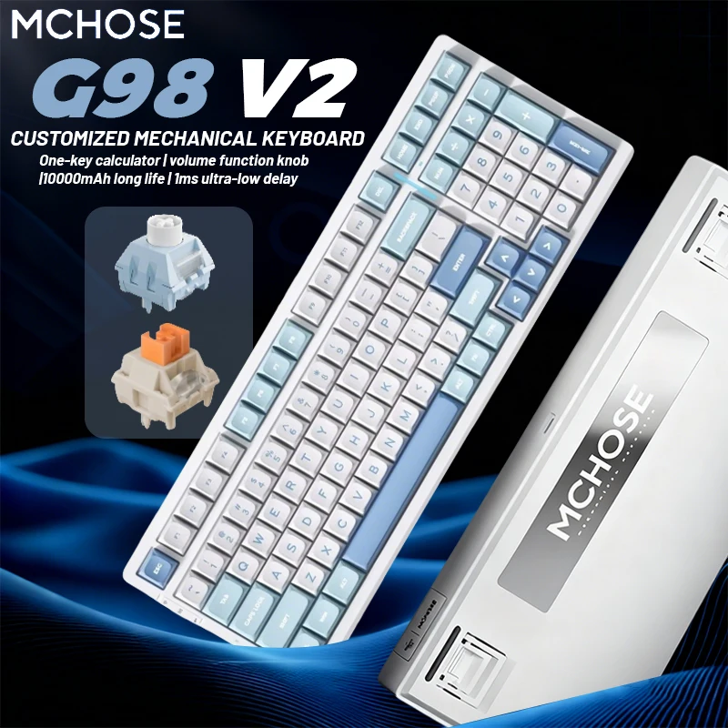 

MCHOSE G98 V2 Wireless Mechanical Gaming Keyboard Tri-Mode Custom Hot Swappable Gasket Linear Switches PBT Keycaps RGB LED