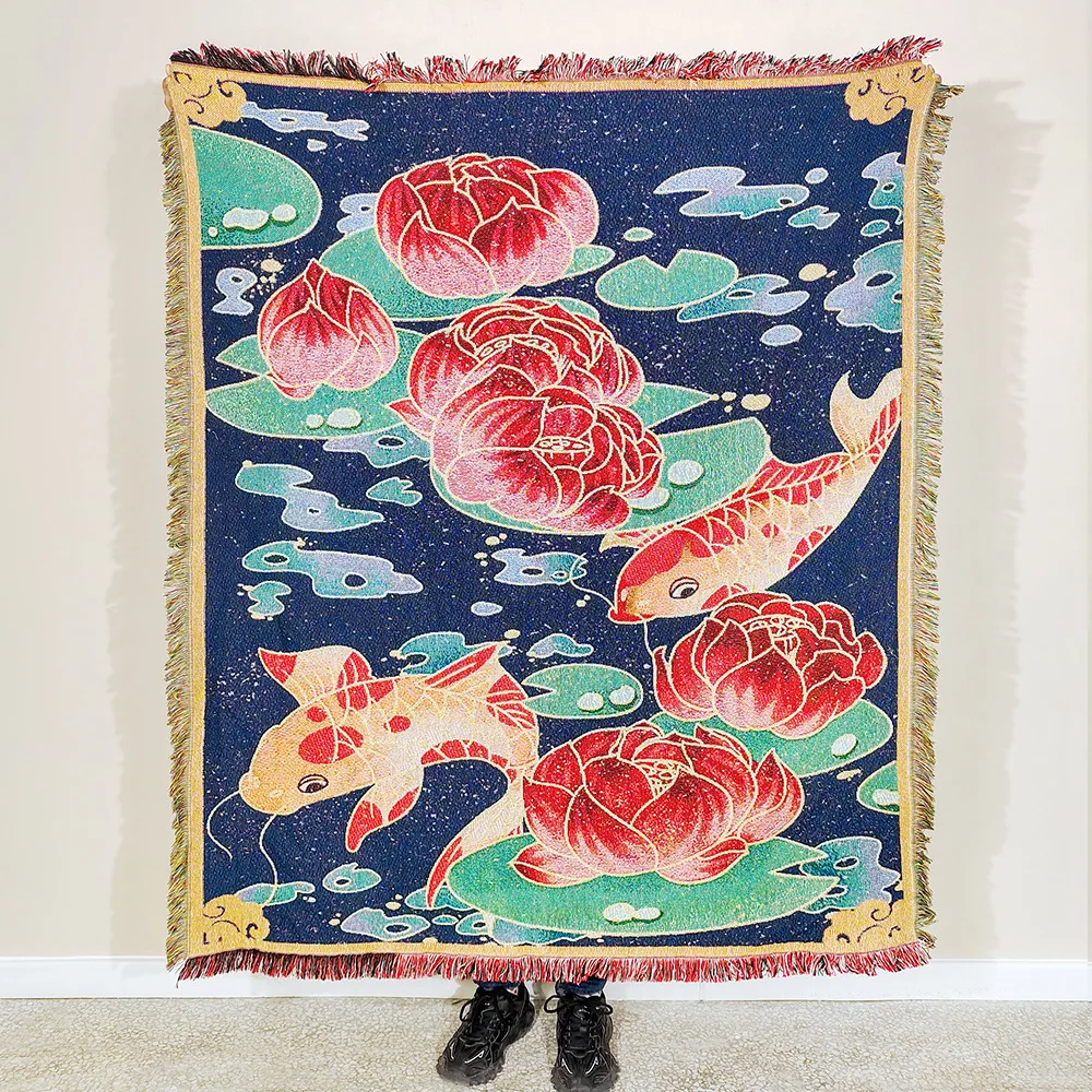 

Модный жаккардовый гобеленовый плед для кемпинга, устойчивый к царапинам кошек, в национальном стиле, для дивана, офиса, высококачественный.