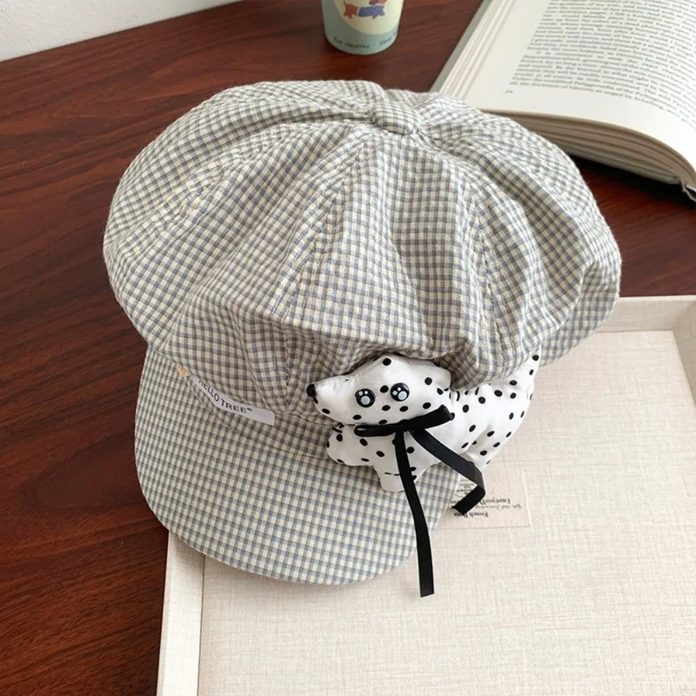 

Casual Cute Puppy Cloud Berets Korean Y2k Octagonal Caps Sweet Plaid Painter Hat Girls