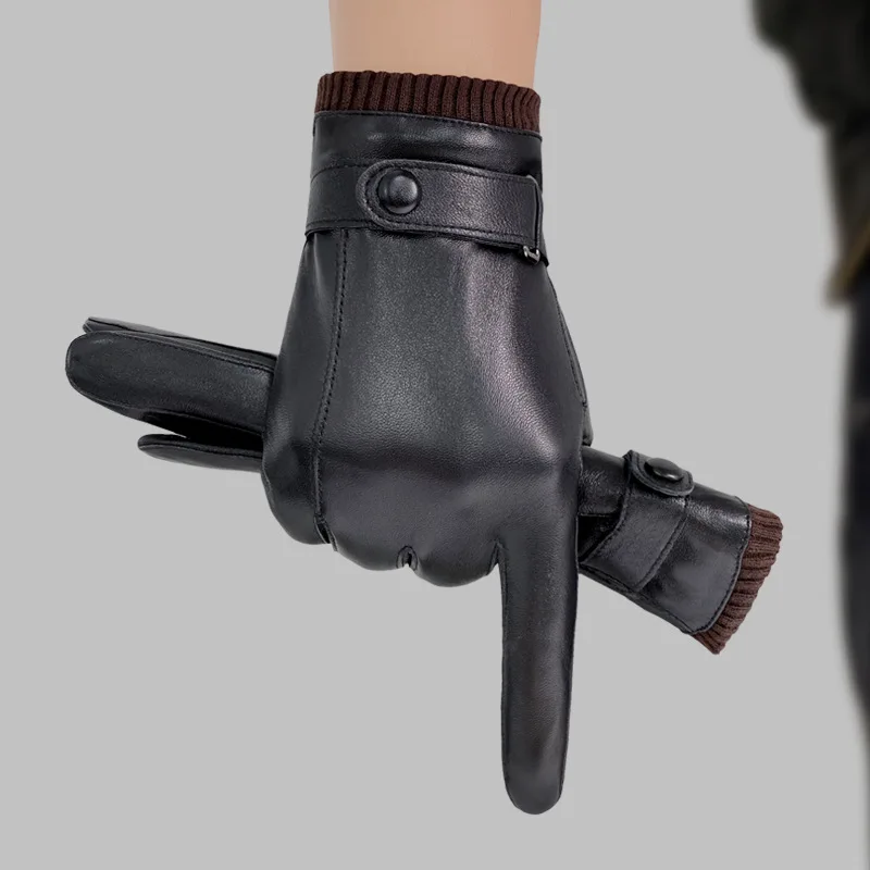 

Real Leather Gloves Male Autumn Winter Plus Velvet Thermal Thicken Driving Men Sheepskin Touchscreen Gloves YSM0075-1