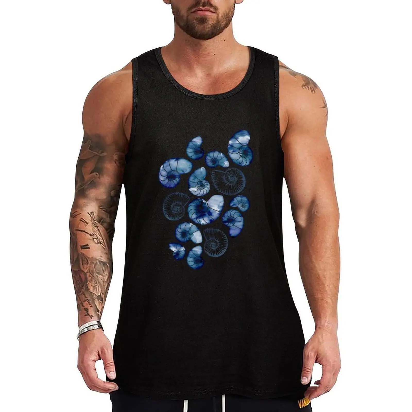 Blue nautilus shells on white Tank Top Summer Casual Sleeveless Top Loose Fit Tank Shirt