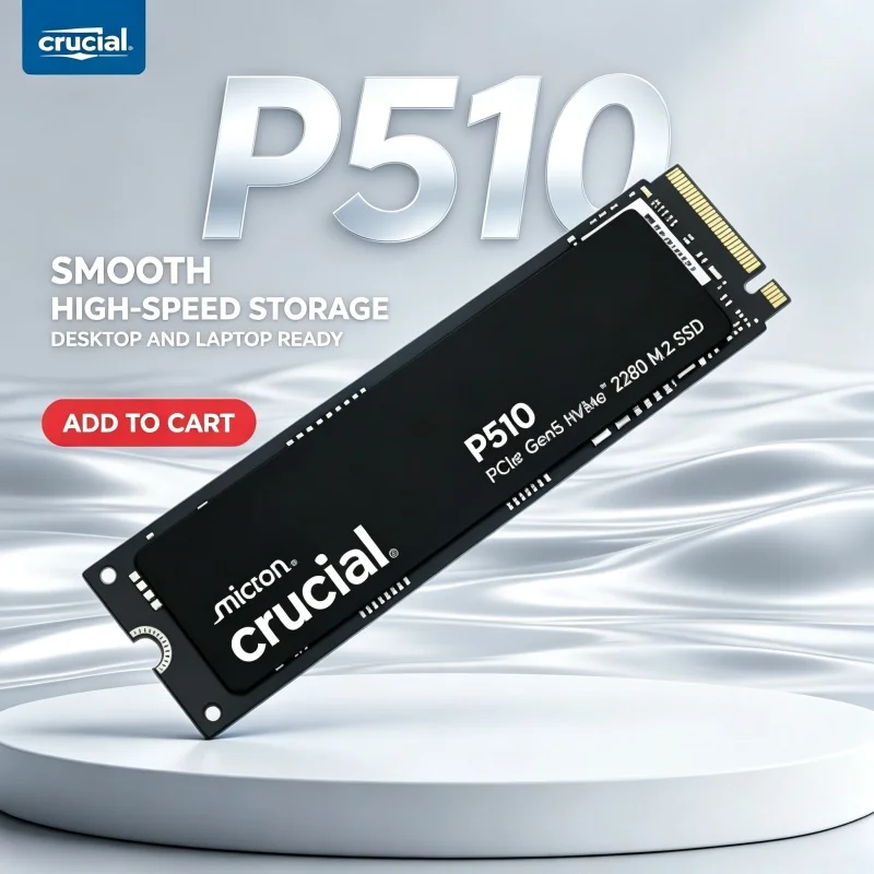

Stable Performance Crucial P510 Premium PCIe Gen5 NVMe M.2 2280 SSD 1TB/2TB 3D NAND High Speed PC Drive