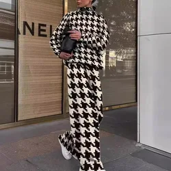 High Quality High Collar Long Sleeve Top + Pants Suit Autumn Winter Fashion Print Women Suit 2023 High Street Ladies 2 Piece Set