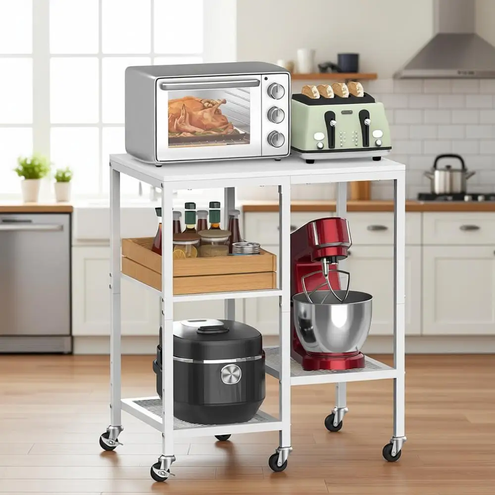 

Мобильная кухонная тележка на колесах, стол для кофе-бара, 4-ярусная подставка для духовки, полка для хранения мелкой бытовой техники, универсальная тележка
