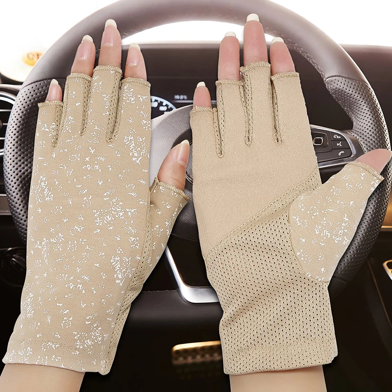 Women Sunblock Fingerless Gloves Non-slip Summer Gloves Uv Protection Driving Gloves Breathable Elastic Driving Sleeves