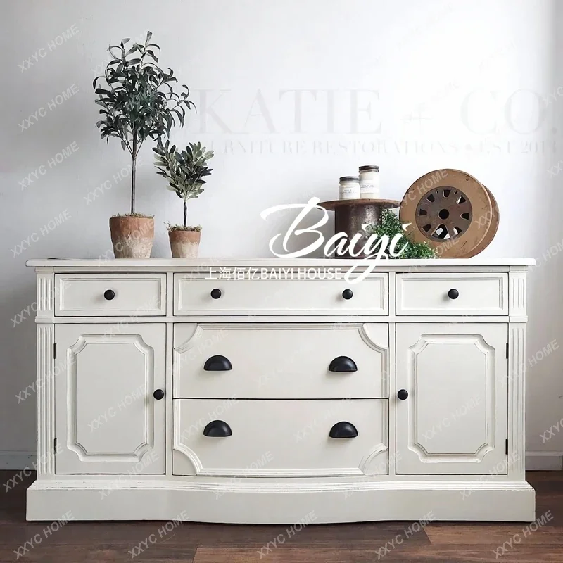 XZ rural retro solid wood side cabinet, locker, living room wall cabinet