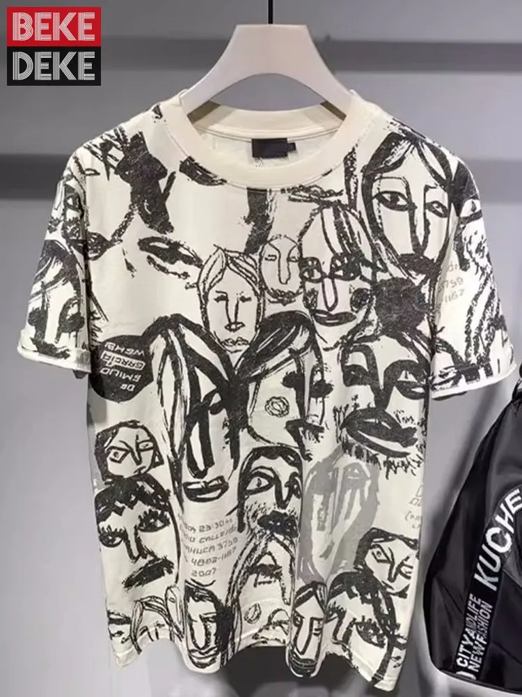 

Summer Men Graffiti Printed Casual T-Shirt O Neck Short Sleeve Streetwear Tops Harajuku Breathable Pullover Comfortable Tees Top