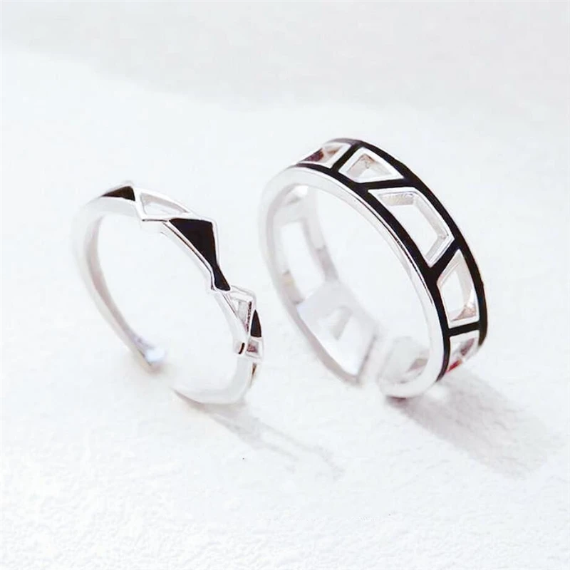 

Sweet Romantic Valentine's Day Gift 925 Sterling Silver Geometry Hollow Love Vow Fine Resizable Opening Female Ring RI379