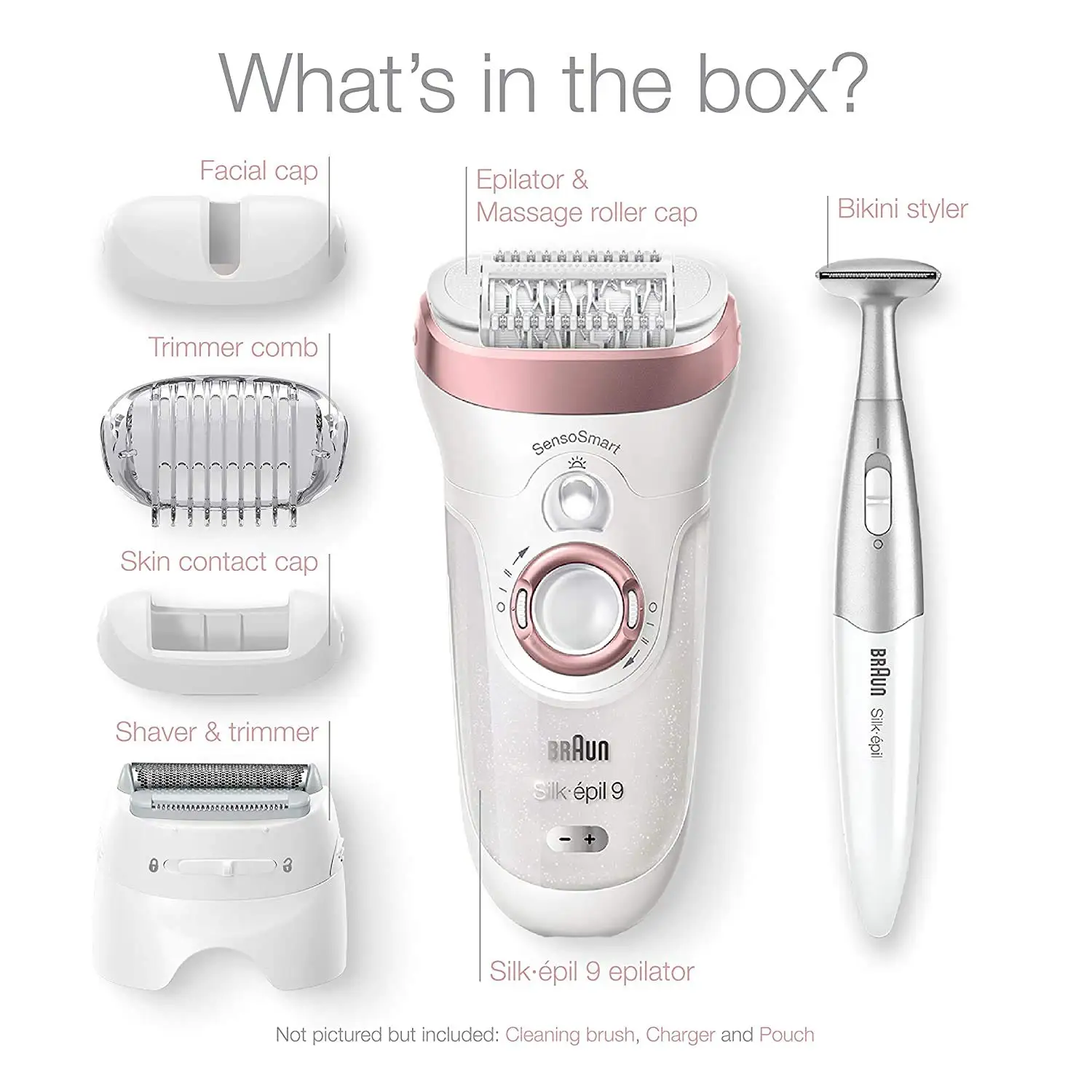 Braun Epilator Silk-épil 9 9-890 Facial Hair Removal for Women, Bikini Trimmer, Womens Shaver Wet & Dry, Cordless and 7 extras