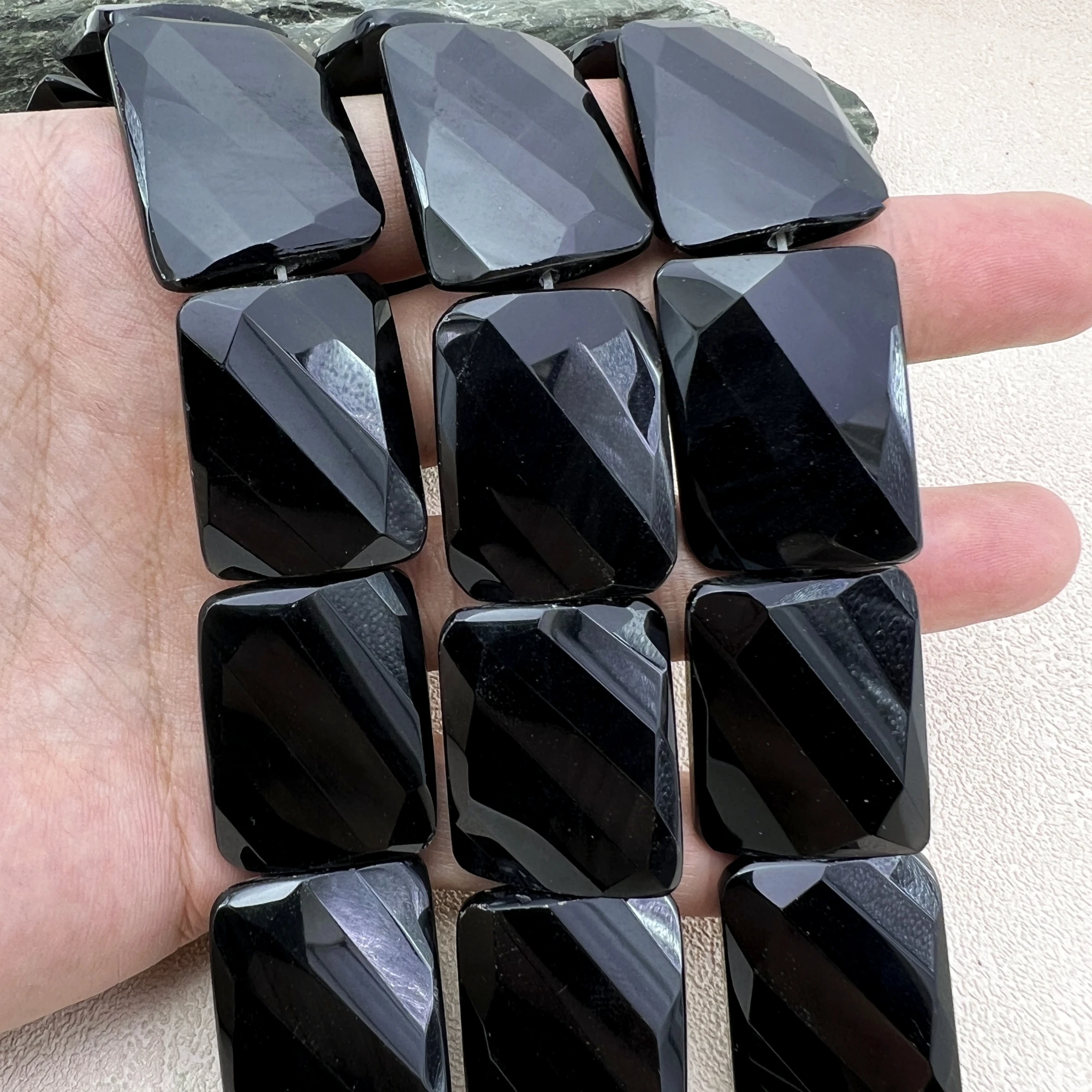 20x30MM 13PCS Large Faceted Rectangle Shape Natural Stone Black Obsidian Slice Focus Pendant Beads For DIY Jewelry Making