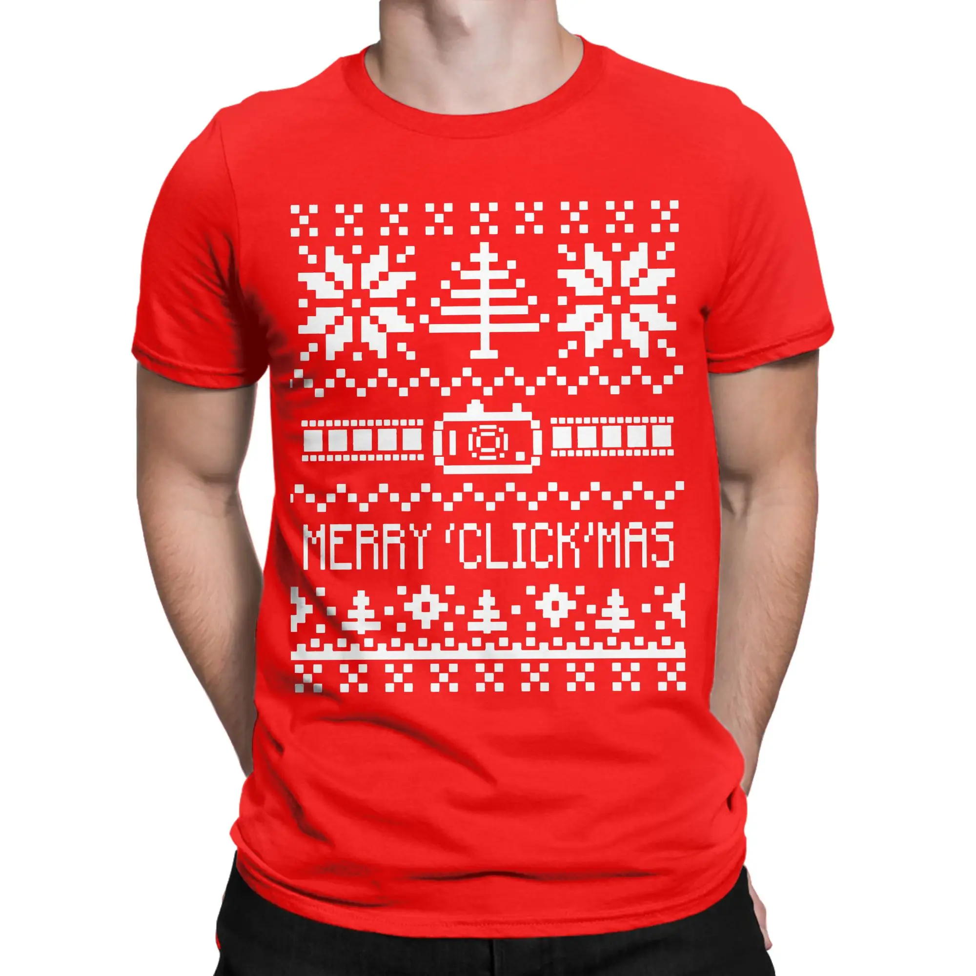 Ugly Christmas Sweater - Camera  Merry 'Click'Mas T-Shirt Men Cotton Tops Fashion Photographer Round Neck Short Sleeve