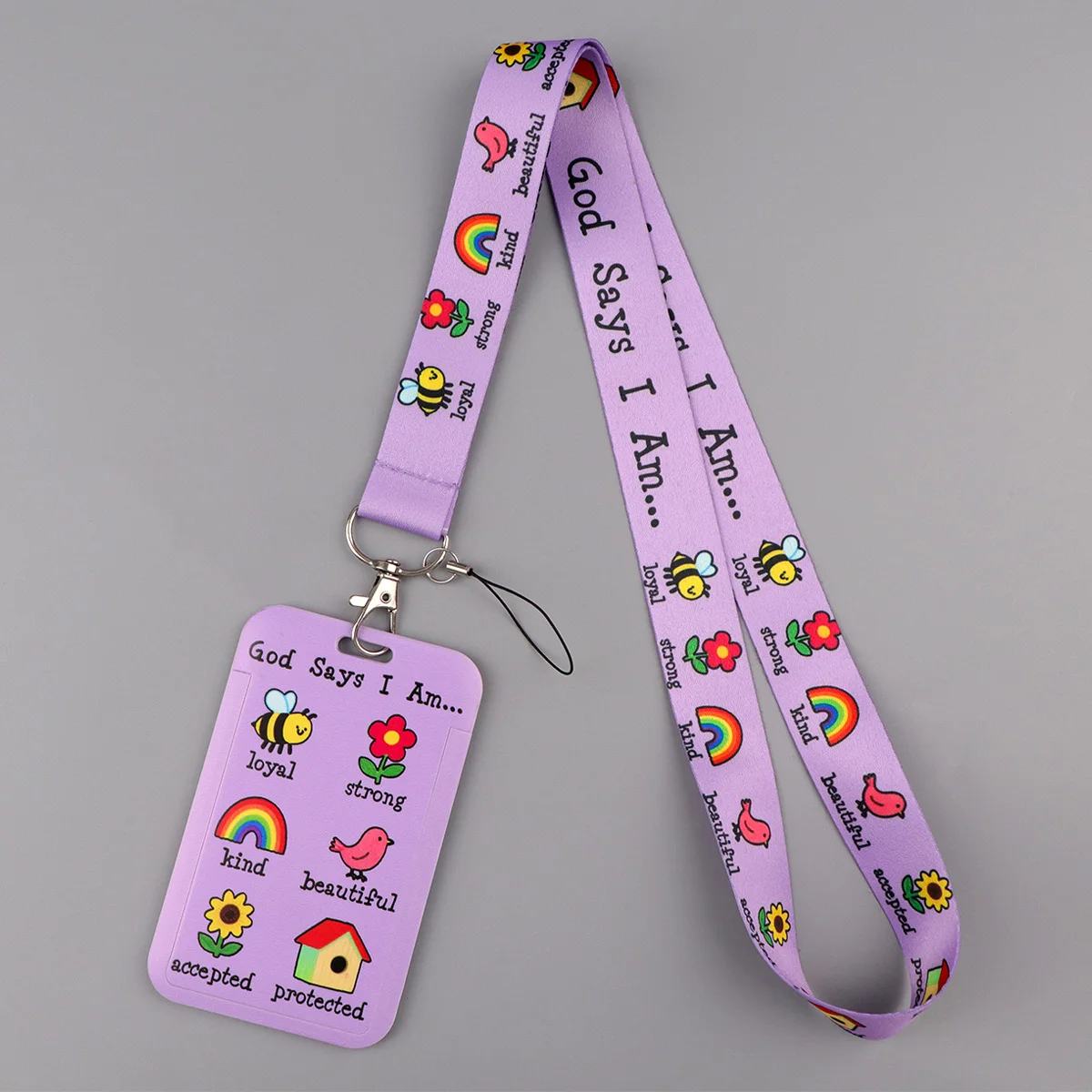Lila Zitat-Schlüsselband, Schlüsselanhänger, Tier- und Blumenmuster, Kartenhalter, Ausweishalter, Handy-Umhängeband, Schlüsselring, Zubehör, Geschenke