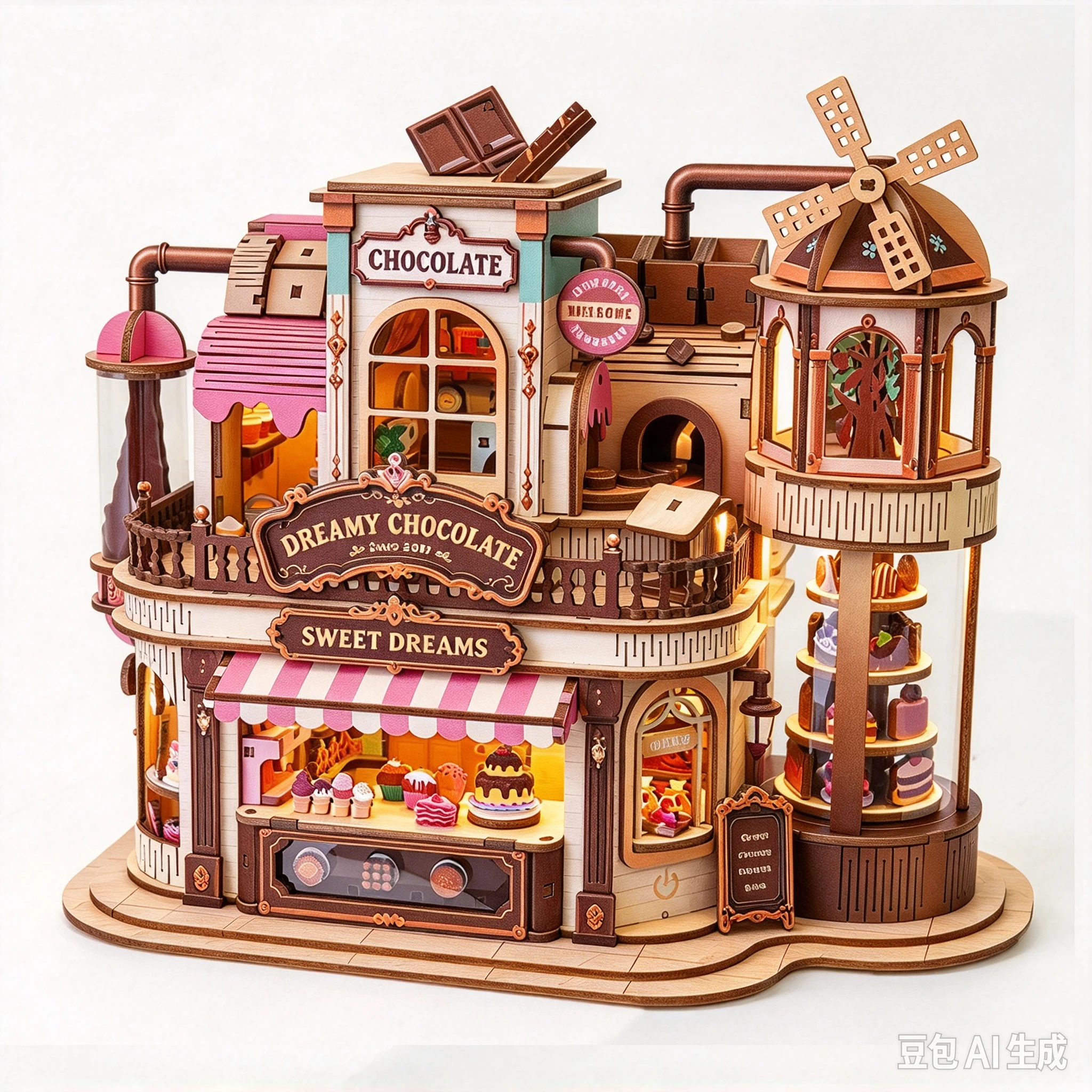DIY Wooden Chocolate Workshop Cottage Figurines Miniatures Kits Mini Casa for Friends Birthday Xmas Gifts Home Decor Crafts