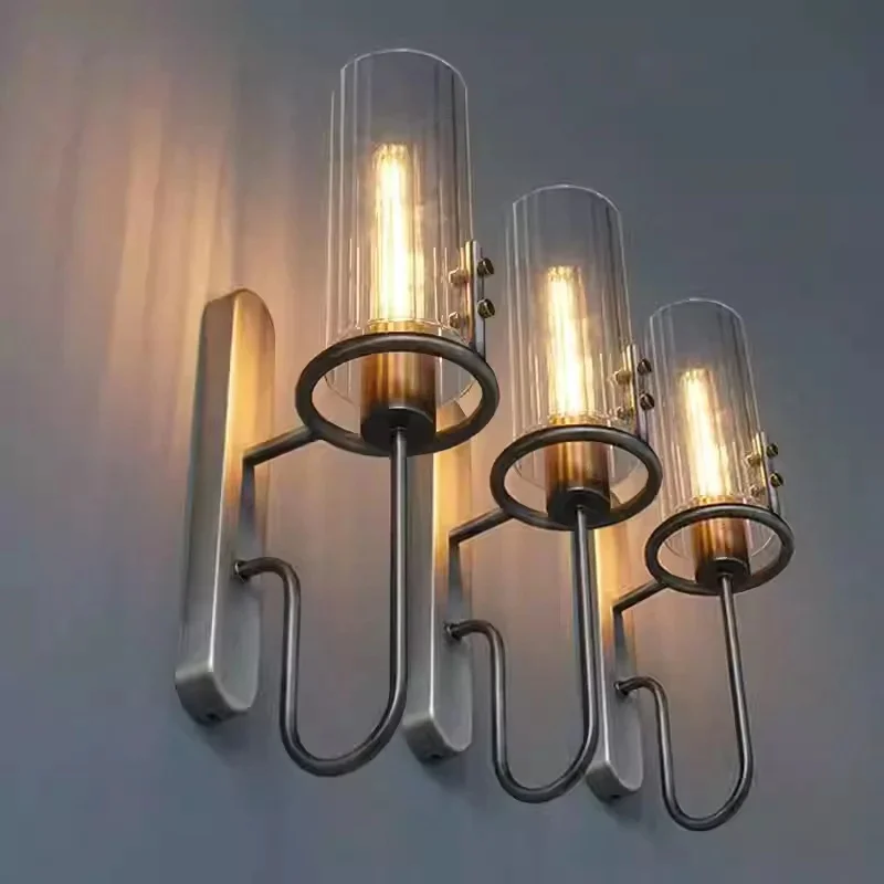 Industrial Black Metal Wall Sconce Vertical Ribbed Clear Glass Wall Lamp Bedroom Bathroom Vanity Farmhouse Indoor Decor Light