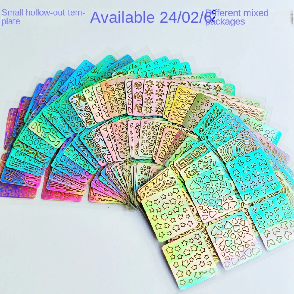 6/12/24/26pcs Set di adesivi per unghie laser Holographic Hollow Nail Art Stencil Adesivo Manicure Design Nail Art Sticker Strumento per manicure
