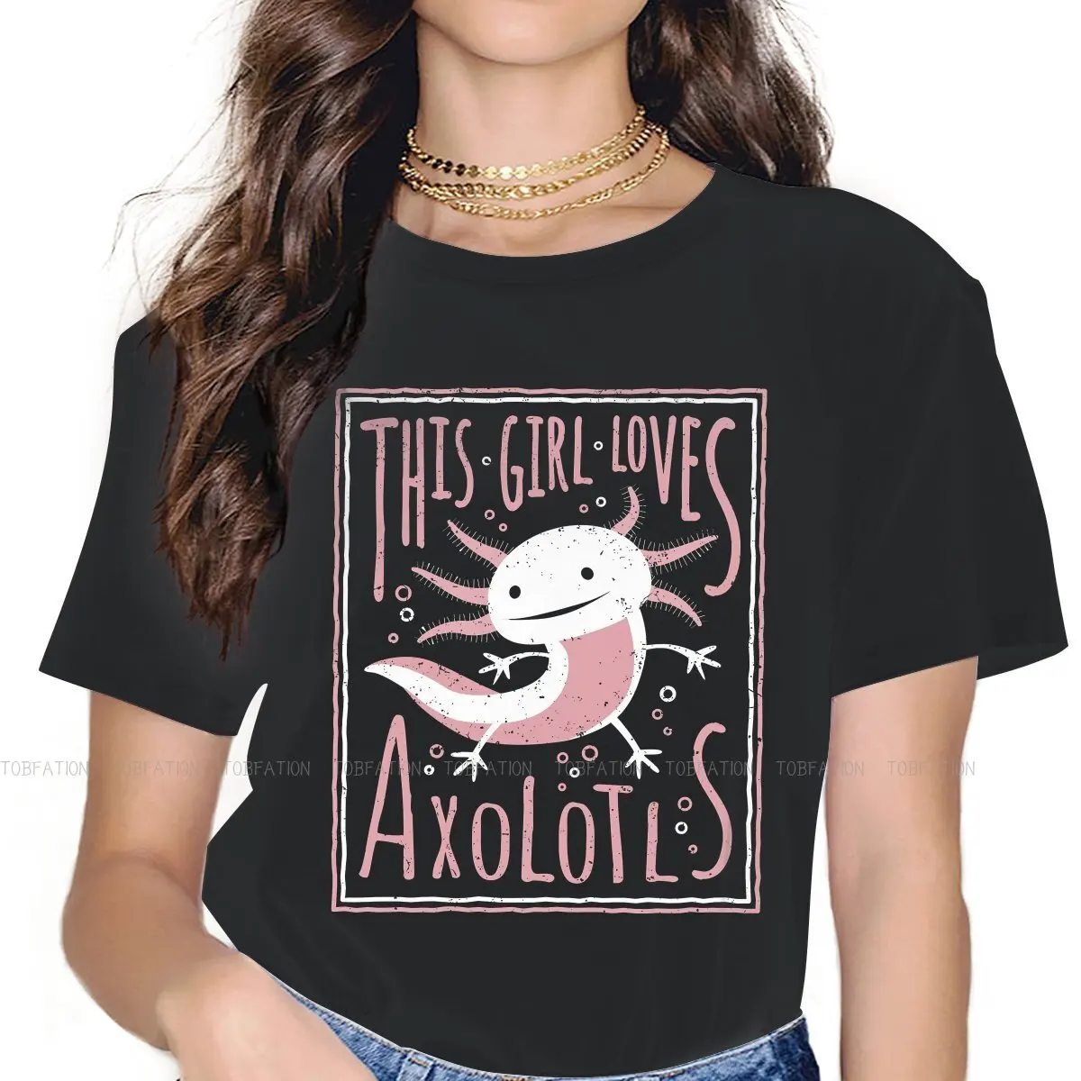 Axolotl Lover Girls T Shirt Girl Loves Female Tops Graphic Funny Tees Ladies 4XL Cotton Tshirt