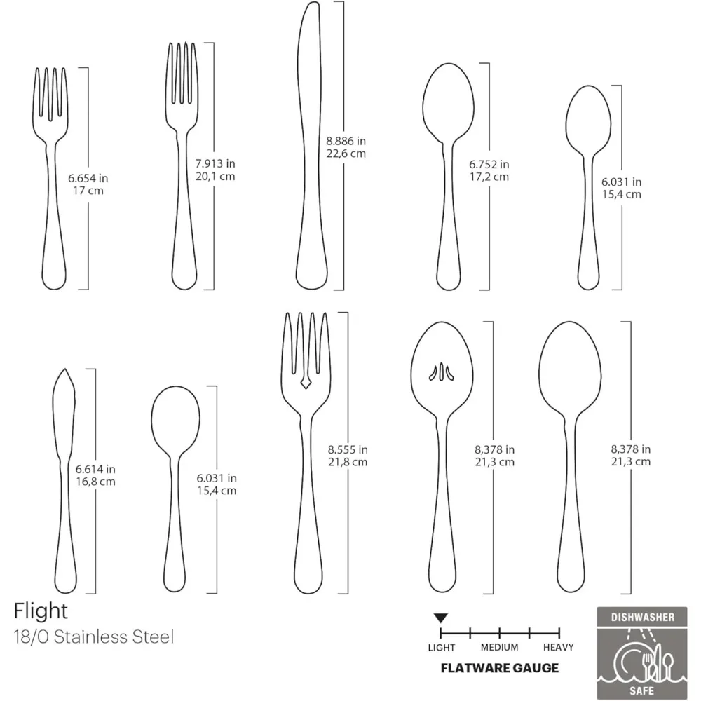 مجموعة أدوات مائدة Oneida Flight مكونة من 45 قطعة، من الفولاذ المقاوم للصدأ، خدمة لـ 8 أشخاص مع أدوات التقديم