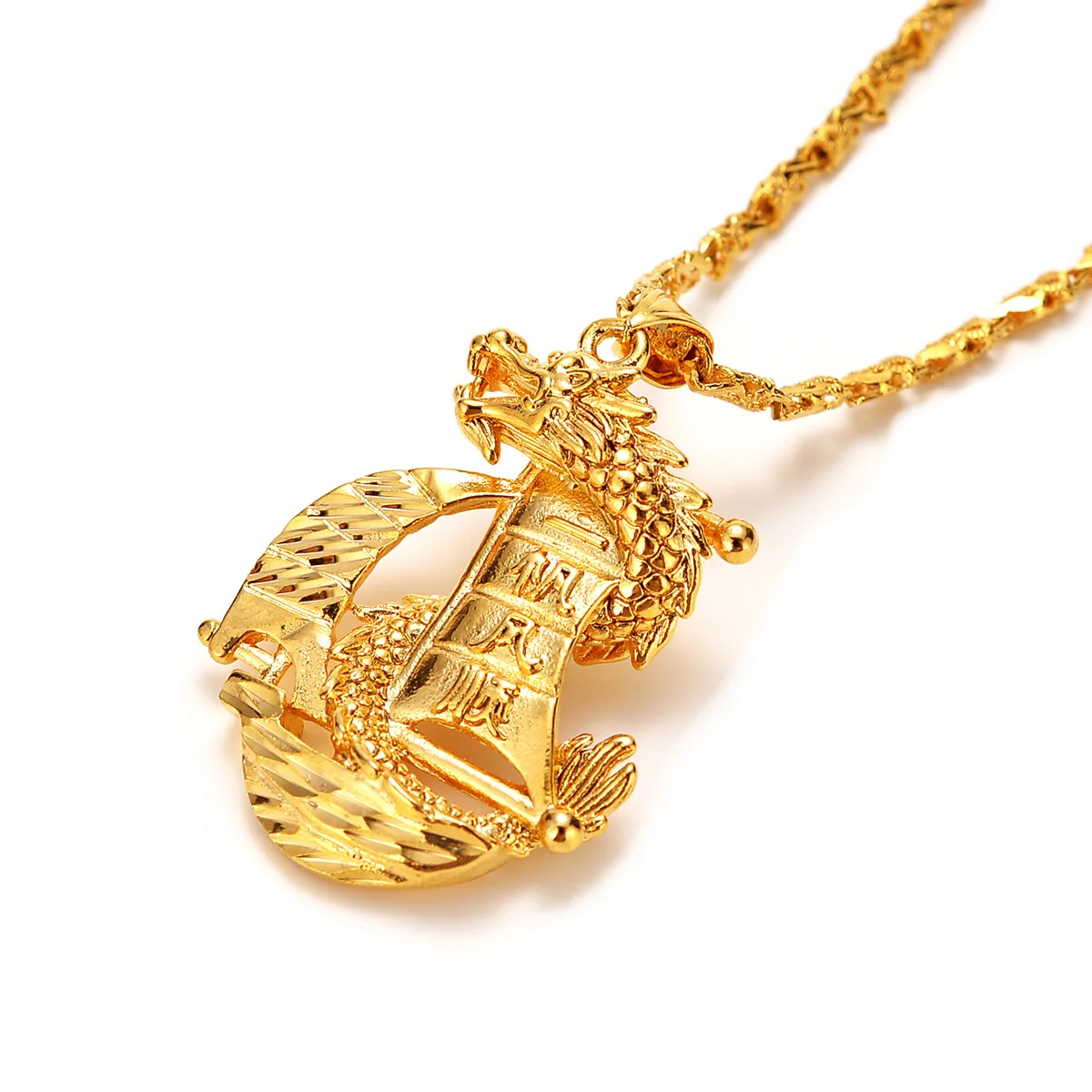 AU999 gold necklace dragon pendant zodiac sign 24K pure gold pendant mens domineering smooth sailing clavicle chain