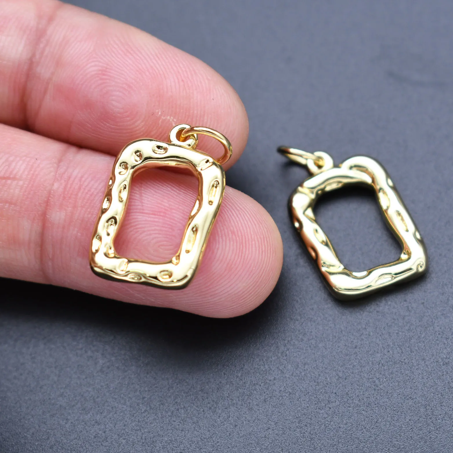 Jewelry Making Supplies High Quality Gold Plated Rectangle Uneven Hollow Charms for DIY Women Necklace Bracelet Earring Making