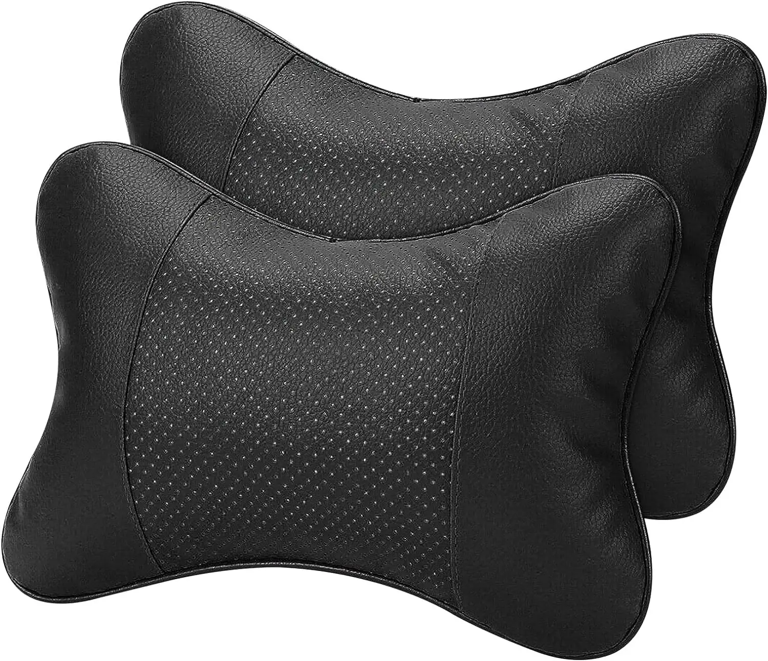 2Pcs Car Seat Headrest PU Leather Neck Pillow Breathable Neck Support Cushion Sof Pad Travel Pillow with Adjustable Strap for Ca