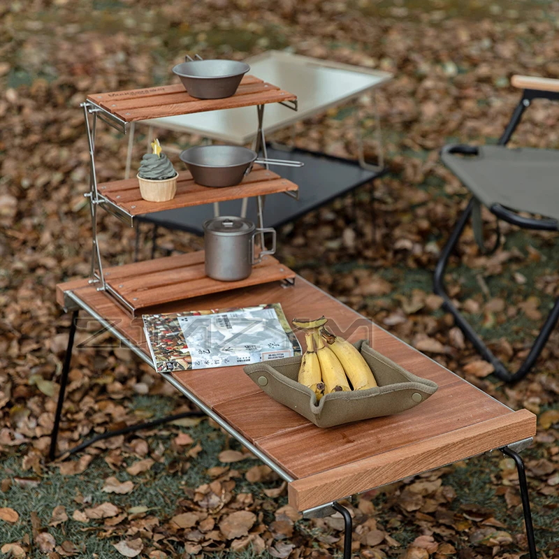 

Outdoor Multifunctional Camping Wooden Folding Table Portable Camping Table BBQ Table Self-driving Travel Table