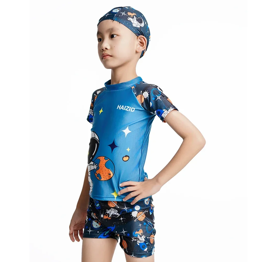 2024 Children\'s New Swimsuit Cartoon Pattern Children\'s Swimwear Boys Split Design Suitable Swimming Suit Beachwear with Hat