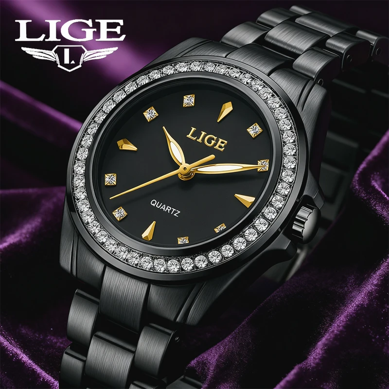 

LIGE Elegant Women's Watches Ceramics Simple Diamond Waterproof Clocks Luminous Business Quartz Watch For Women Reloj Feminino