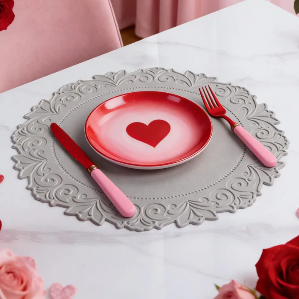 1/4/6 Stück Geprägte Runde PU-Tischsets, Rutschfest, Waschbar, Hitzebeständig, Tischmatten für Feiertage, Partys, Hochzeiten, Tischdekoration
