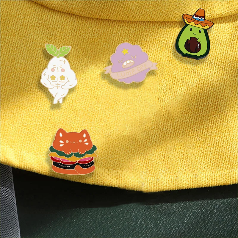 Funny Elf Enamel Pins Brooch Cartoon Ginseng Fire Demon Monster Avocado Multilayer Burger Cloud Elves Lapel Badges Party Jewelry