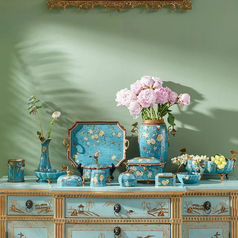

Ceramic ornaments, high-end jewelry, home copper with porcelain vases, high-end entrance gifts