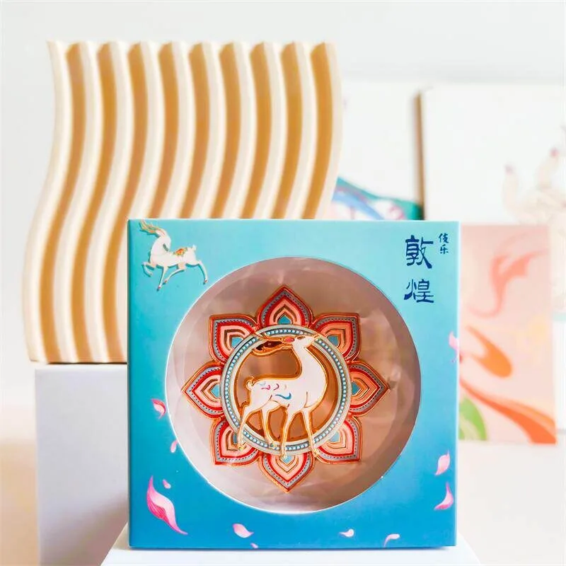 Nine Colored Deer Magnet Flying Apsaras Metal Relief Chinese Style Ancient Elegant Decorative Refrigerator Sticker Gift Box Set