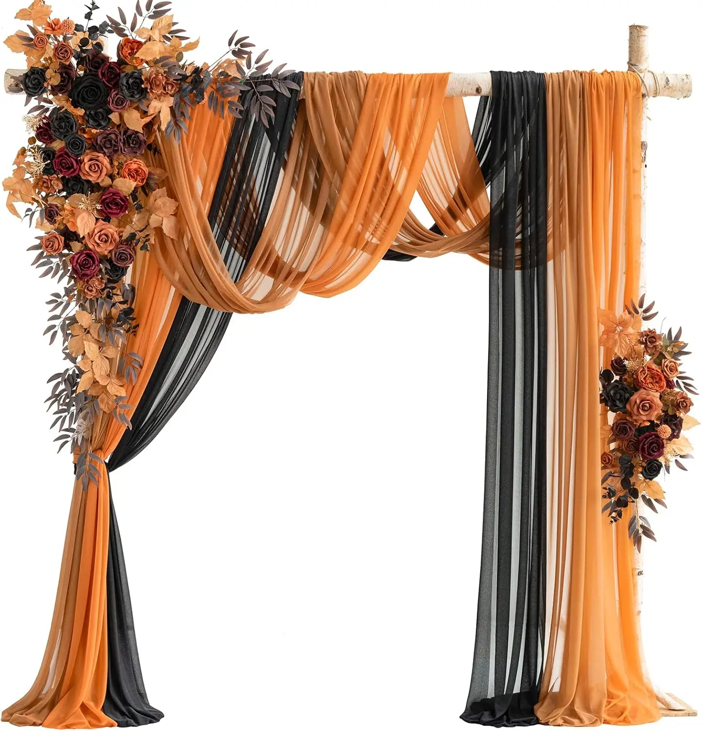 Deluxe Halloween Artificial Wedding Arch Flowers with Drapes Kit-Pack of 5, 2pcs Flower Arrangements 3pcs Hanging