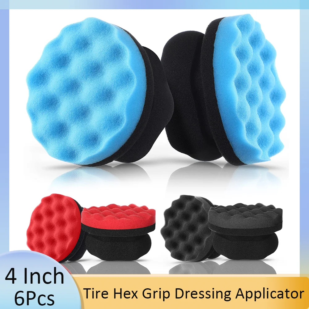 

6 Pcs Car Tire Hex Grip Waxing Applicator Washable Foam Sponge Reusable Shine Applicator Polishing Pad Detailing Tire Cleaner