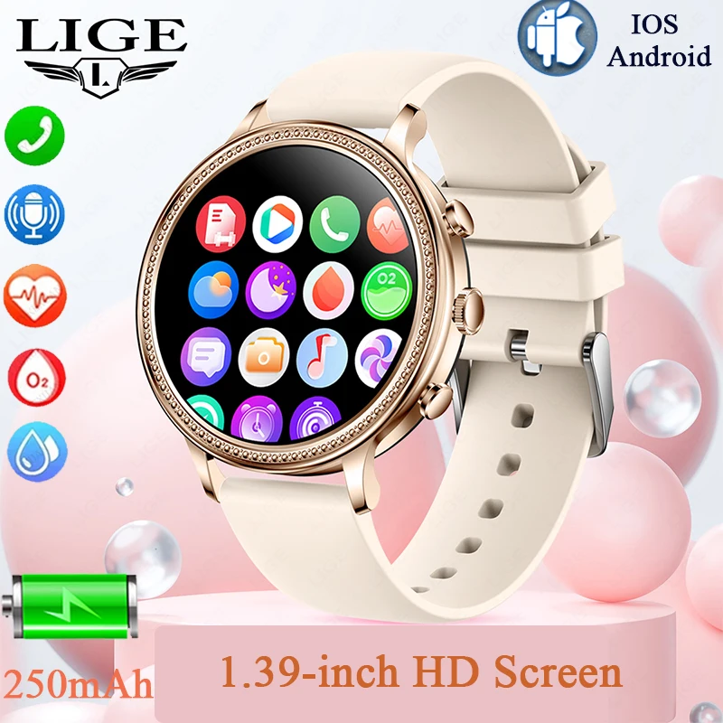 

LIGE Fashion Smart Watch Women Heart Rate Blood Oxygen Monitor Bluetooth Calling Waterproof Sport Men Smartwatch For Android IOS