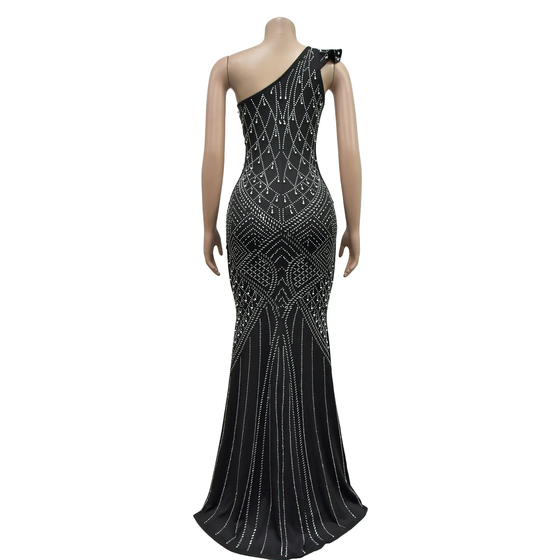 Robe de Soirée Élégante avec Strass pour Femme, Tenue de Mariage Longue et Prêt à l'emploi, en Clip, pour Anniversaire