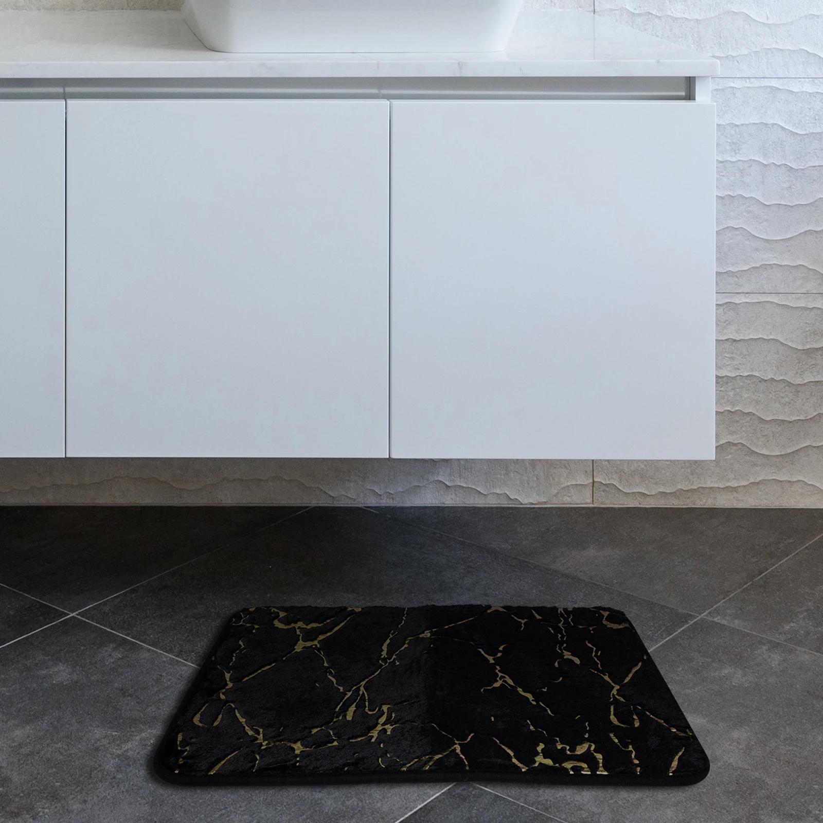 

Bathroom Rug Non-Slip Marble Pattern Soft Polyester Shower Mat Water Absorption Floor Carpet for Bathroom Bathtub Pool