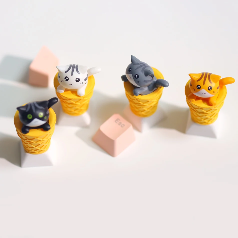 Cute Cat Key Cap Cartoon Handmade Mechanical Keyboard Caps Accessories Personalized Cherry MX Artisan Custom Pink PBT Keycap
