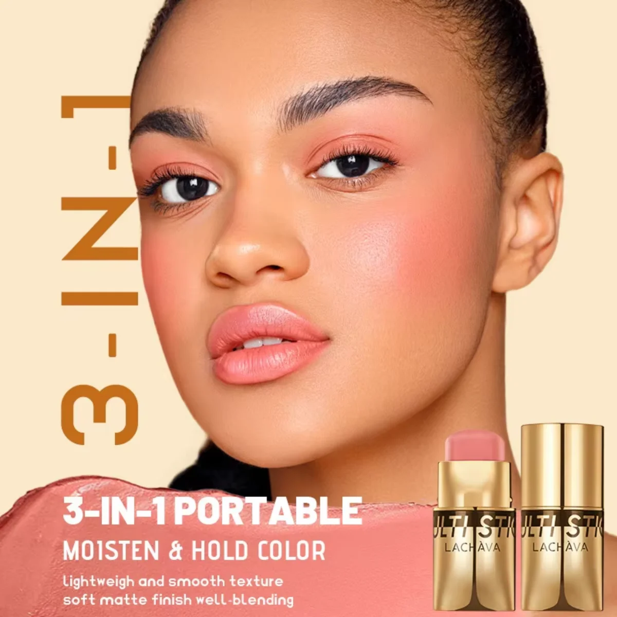 Blush Stick Berry 3 in 1, impermeabile, vantaggi per la correzione del colore, trucco multifunzionale per guance, occhi, labbra