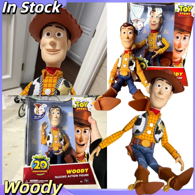 

In Stock Genuine Toy Story Woody Action Figure 20th Anniversary Commemoration Woody Sheriff Cowboy Rope Talk Interactive Toy